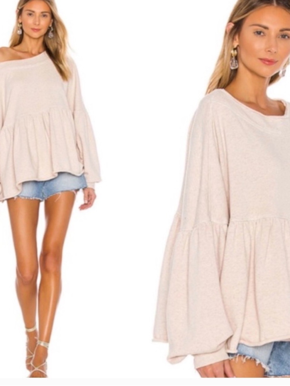Free People Light Cream Peplum Tunic Top